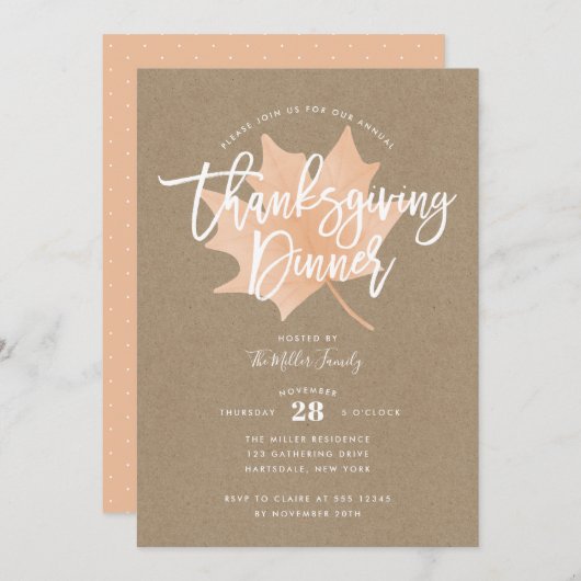 Herbstleaf Chic Rustic Erntedank Dinner Einladung (Vorne/Hinten)