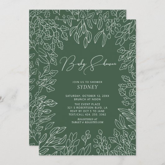 Herbstleaf | Einladung zur grünen neutralen Babydu (Vorne/Hinten)