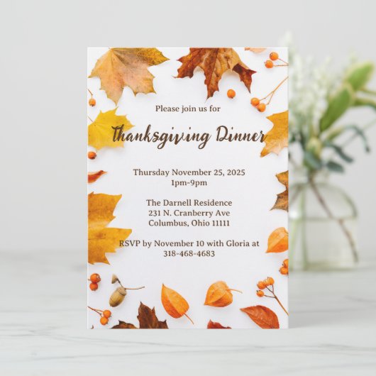 Herbstleaf Erntedank Dinner Party Einladung (Stehend Vorderseite)
