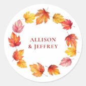 Herbstleaf Fall Moderne Hochzeitbrust Runder Aufkleber (Vorderseite)