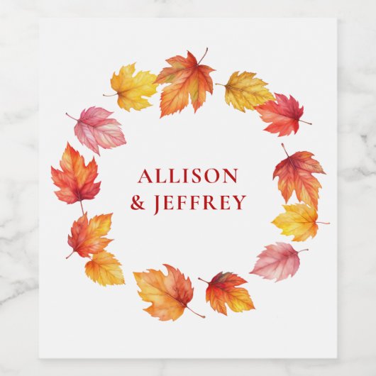 Herbstleaf Fall Moderne Hochzeitbrust Weinetikett (Einzelnes Label)