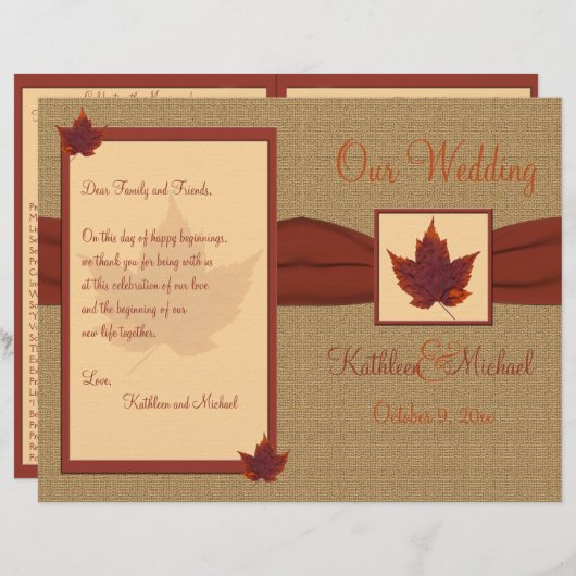 Herbstleaf-Hochzeitsprogramm (Vorne/Hinten)