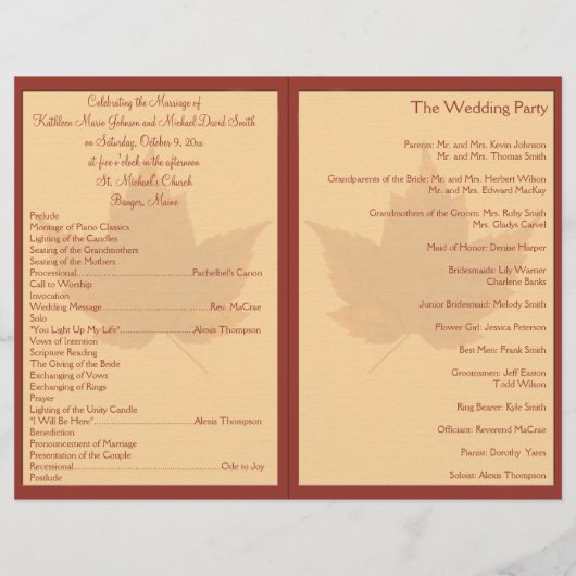 Herbstleaf-Hochzeitsprogramm (Rückseite)