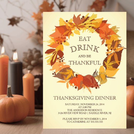 Herbstleaf Kranz Erntedank Einladung