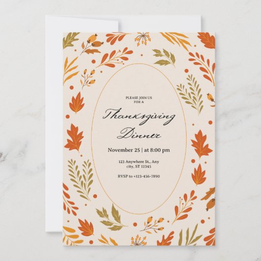 Herbstleaf Muster Erntedank Abendessen Einladung (Vorderseite)