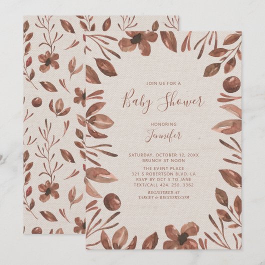 Herbstleaf | Neutrale Wasserfarbendusche Einladung (Vorne/Hinten)