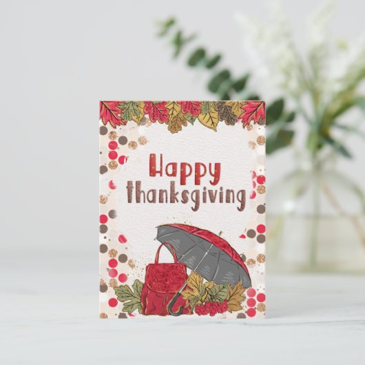 Herbstleaf Polka Dot Happy Thanksgiving Postkarte (Stehend Vorderseite)