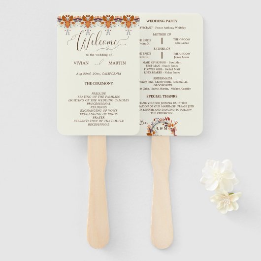 Herbstleaf Rust Floral Wedding Programm Fächer (Vorne und Hinten)
