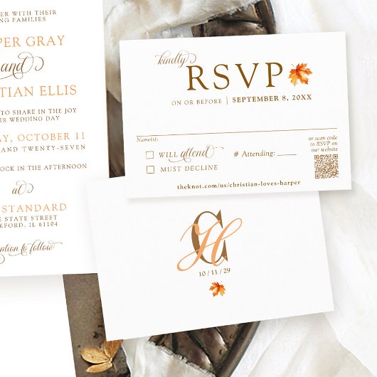 Herbstleaf Rustikale Herbsthochzeit QR Code UAWG Begleitkarte