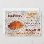 Herbstleaf Rustikale Holzlatte Save the Date Karte (Vorderseite)