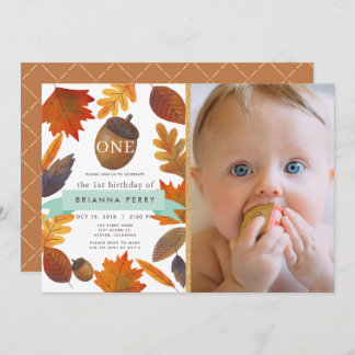 Herbstleaves Acorn Wasserfarbe Foto 1. Geburtstag Einladung