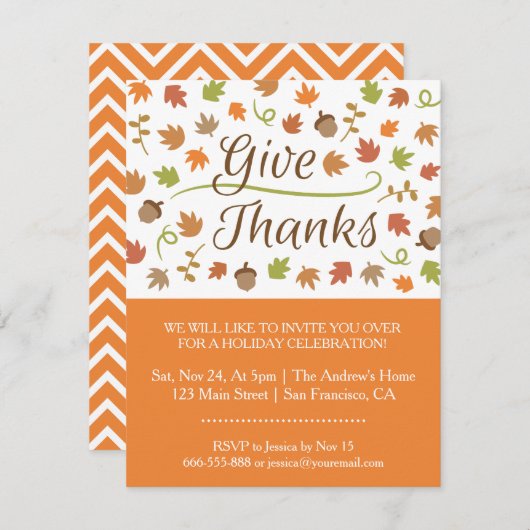 Herbstleaves Acorns geben Dankesabend Party Einladung (Vorne/Hinten)