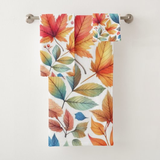 Herbstleaves Aquamarines Orangenhandtuch Set (Insitu)