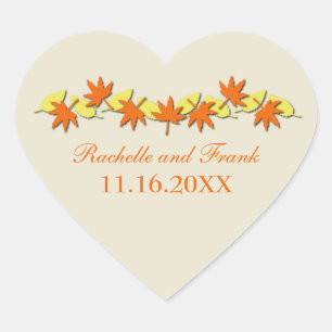 Herbstleaves Border Wedcker Orange Gelb Herz-Aufkleber