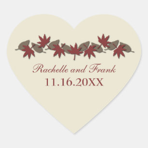 Herbstleaves Border Wedding Stickers, rot/braun Herz-Aufkleber