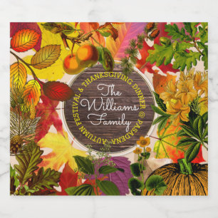 Herbstleaves Collage Monogram Vintages Holz Bierflaschenetikett