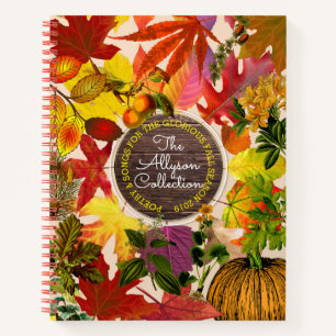 Herbstleaves Collage Monogram Vintages Holz Notizbuch