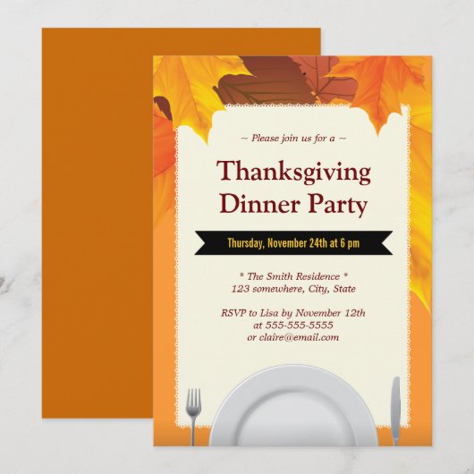 Herbstleaves Dining Tools Erntedank Einladung (Vorne/Hinten)