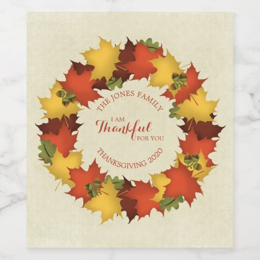 Herbstleaves Erntedank Wreath Weinetikett (Einzelnes Label)