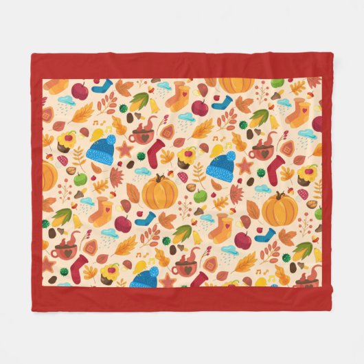 Herbstleaves Fall Objects Muster gemütliche Wetter Fleecedecke (Vorderseite (Horizontal))