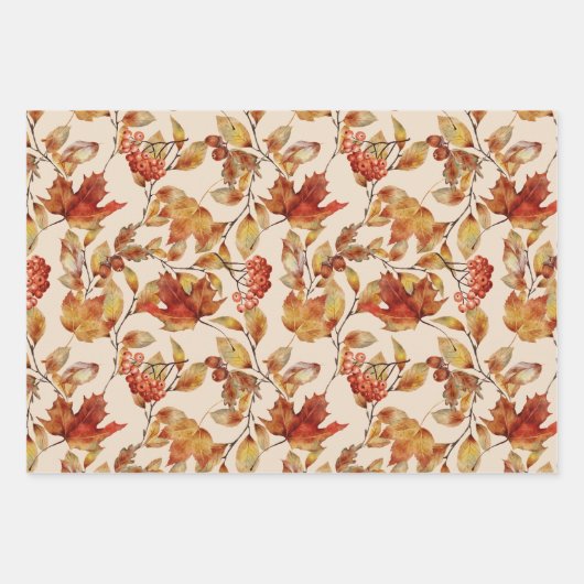 Herbstleaves Fall Red Gold Brown Geschenkpapier Set (Vorderseite)
