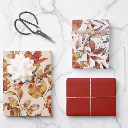 Herbstleaves Fall Red Gold Brown Geschenkpapier Set (Vorderseite)