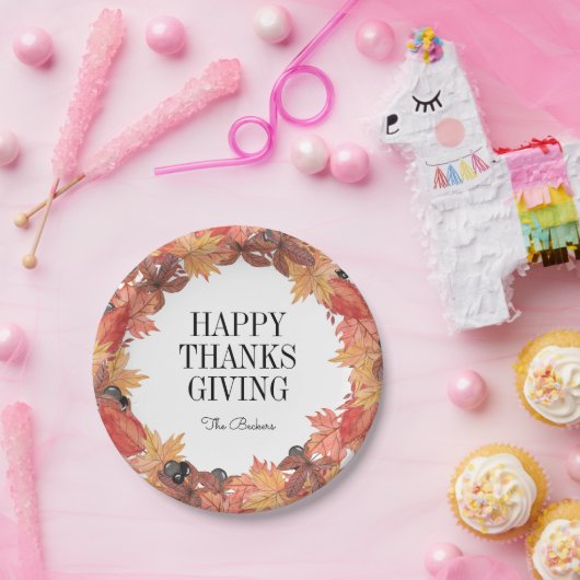 Herbstleaves Happy Thanksgiving Paper Plate Pappteller (Party)