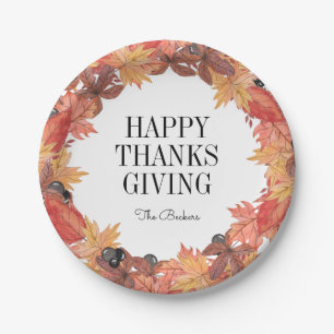 Herbstleaves Happy Thanksgiving Paper Plate Pappteller