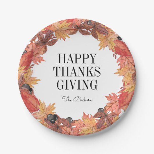 Herbstleaves Happy Thanksgiving Paper Plate Pappteller (Vorderseite)
