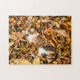 Herbstleaves Herbst Tabby Calico Katze Puzzle