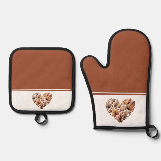 Herbstleaves Herz geformt Ofenhandschuh & Topflappen-Set (Vorderseite)