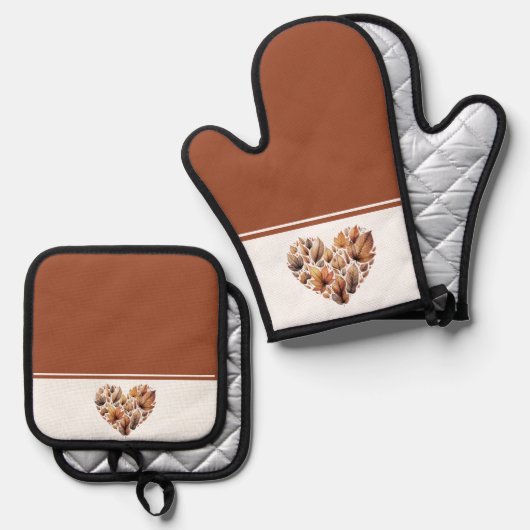 Herbstleaves Herz geformt Ofenhandschuh & Topflappen-Set (Vorderseite/Rückseite)