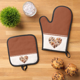 Herbstleaves Herz geformt Ofenhandschuh & Topflappen-Set