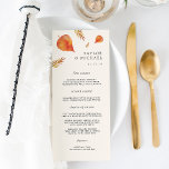 Herbstleaves Hochzeitkarte Menükarte<br><div class="desc">Rustikales, schicke Hochzeitsmenü in sanftem Elfenbein mit Vorspeisen, Vorspeisen und Desserts in elegantem Schriftsatz, mit Ihren Namen und Hochzeitsdatum gerahmt durch sinkende Herbstblätter in pulsierender Wasserfarbe. Koordiniert mit unserer Herbst-Blätter-Kollektion für Herbst- oder Herbsthochzeiten und Feiern. Verwenden Sie die Vorlagenfelder, um Menüinformationen hinzuzufügen, und klicken Sie dann auf "Anpassen", um Elemente...</div>
