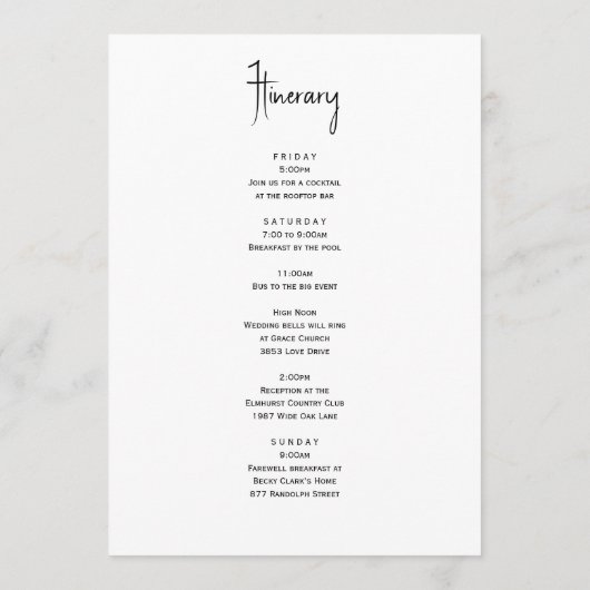 Herbstleaves Hochzeitsbrief und Begrüßungsreise Programm (Rückseite)