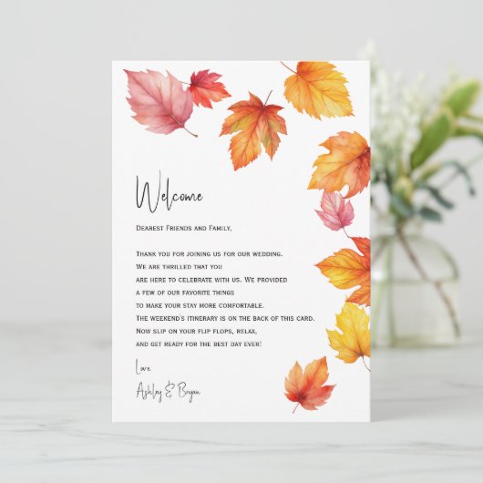 Herbstleaves Hochzeitsbrief und Begrüßungsreise Programm (Stehend Vorderseite)