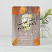 Herbstleaves Housewärming Cocktail Party Holz Einladung (Stehend Vorderseite)