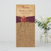 Herbstleaves IMITATE Burlap Wedding Menu Card - We Menükarte (Stehend Vorderseite)