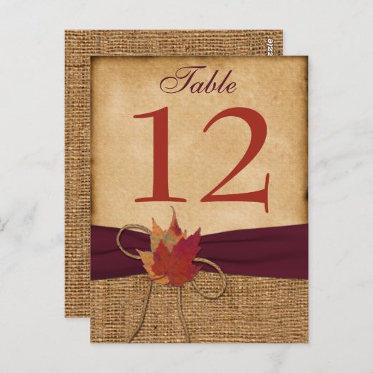 Herbstleaves IMITATS Burlap Tischnummer Card - Wei (Vorne/Hinten)