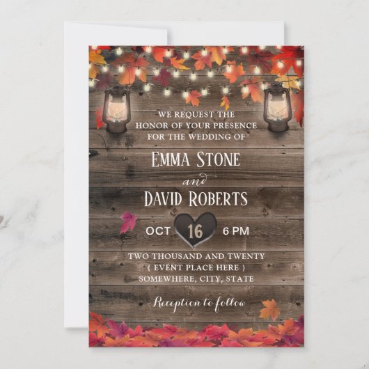 Herbstleaves Lanterns & String Light Hochzeit im H Einladung (Vorderseite)