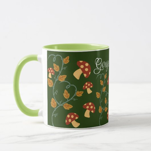 Herbstleaves Mushroom-Tasse mit bearbeitbarem Name Tasse (Links)