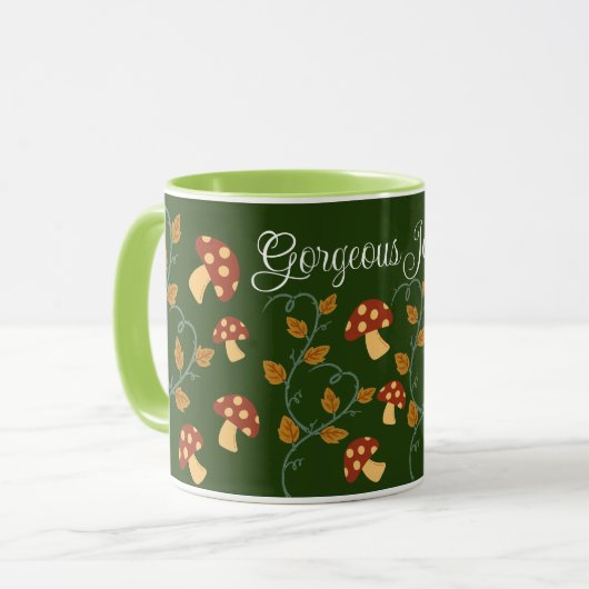 Herbstleaves Mushroom-Tasse mit bearbeitbarem Name Tasse (Vorderseite Links)