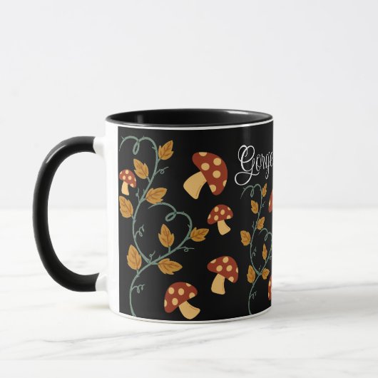 Herbstleaves Mushroom-Tasse mit bearbeitbarem Name Tasse (Links)