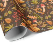Herbstleaves Mushrooms Vintages Muster Geschenkpapier (Rolleneckpunkt)
