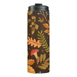 Herbstleaves Mushrooms Vintages Muster Thermosbecher