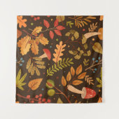 Herbstleaves Mushrooms Vintages Muster Wandteppich (Vorderseite (Horizontal))