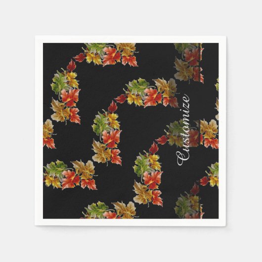 Herbstleaves Muster Black Napkins Serviette (Vorderseite)