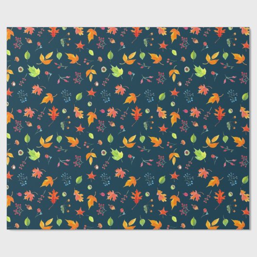 Herbstleaves Muster Wasserfarbenblau Geschenkpapier (Flach)