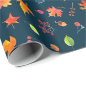 Herbstleaves Muster Wasserfarbenblau Geschenkpapier (Rolleneckpunkt)