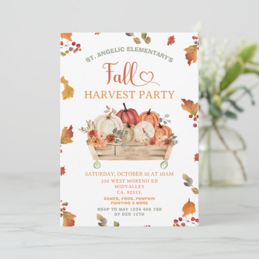 Herbstleaves Pumpkin Fall Ernte Feier Einladung (Stehend Vorderseite)